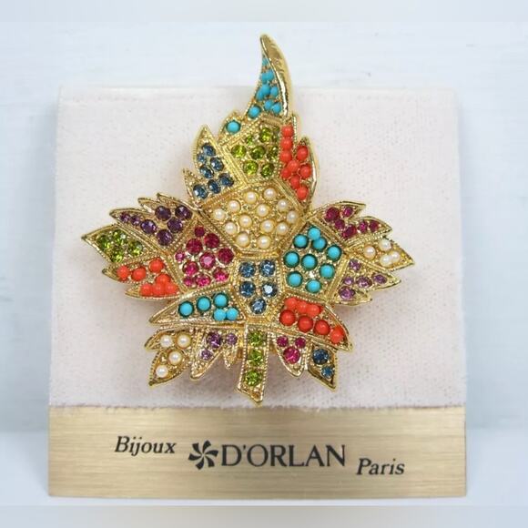New D'Orlan Gold Plated Brooch with Swarovski Crystals and Sandstones - 0066 - Picture 1 of 4